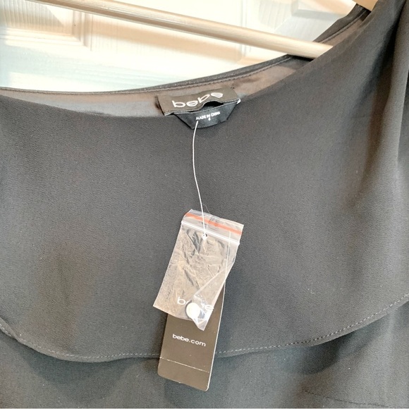 Bebe Black Asymmetrical Chiffon Cuff Detail Soft Blouse Top - Picture 12 of 12